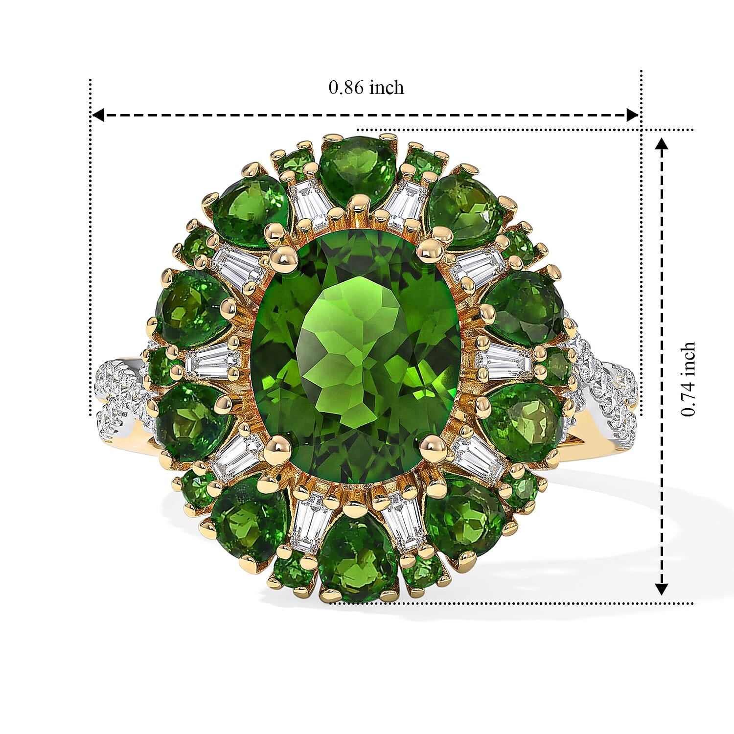 D'Joy Chrome Diopside and Moissanite 5.25 ctw Ring in 18K Vermeil Yellow Gold Over Sterling Silver (Size 7.0)
