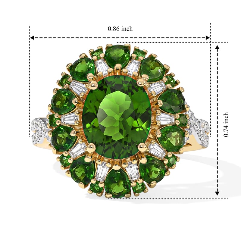 D'Joy Chrome Diopside and Moissanite 5.25 ctw Ring in 18K Vermeil Yellow Gold Over Sterling Silver (Size 7.0)