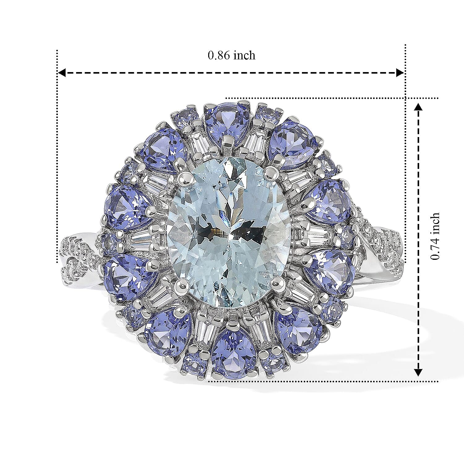 D'Joy Premium Mangoro Santo Aquamarine and Multi Gemstone 4.50 ctw Blooming Radiance Ring in Rhodium Over Sterling Silver (Size 10.0)