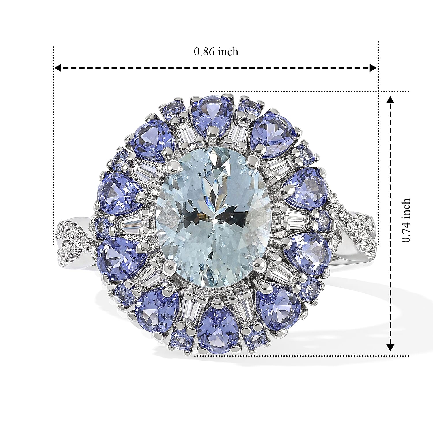 D'Joy Premium Mangoro Santo Aquamarine and Multi Gemstone 4.50 ctw Ring in Rhodium Over Sterling Silver (Size 9.0)