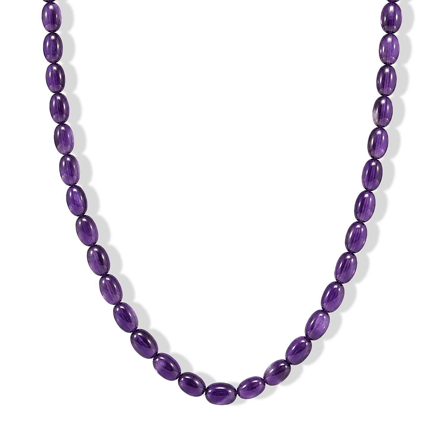EverTrue Premium African Amethyst 92.00 ctw Beaded Necklace (18 Inches) in Stainless Steel