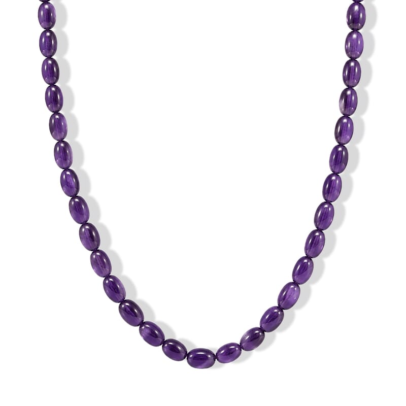 EverTrue Premium African Amethyst 92.00 ctw Celebrity-Inspired Oval Beaded Necklace (18 Inches) in Stainless Steel