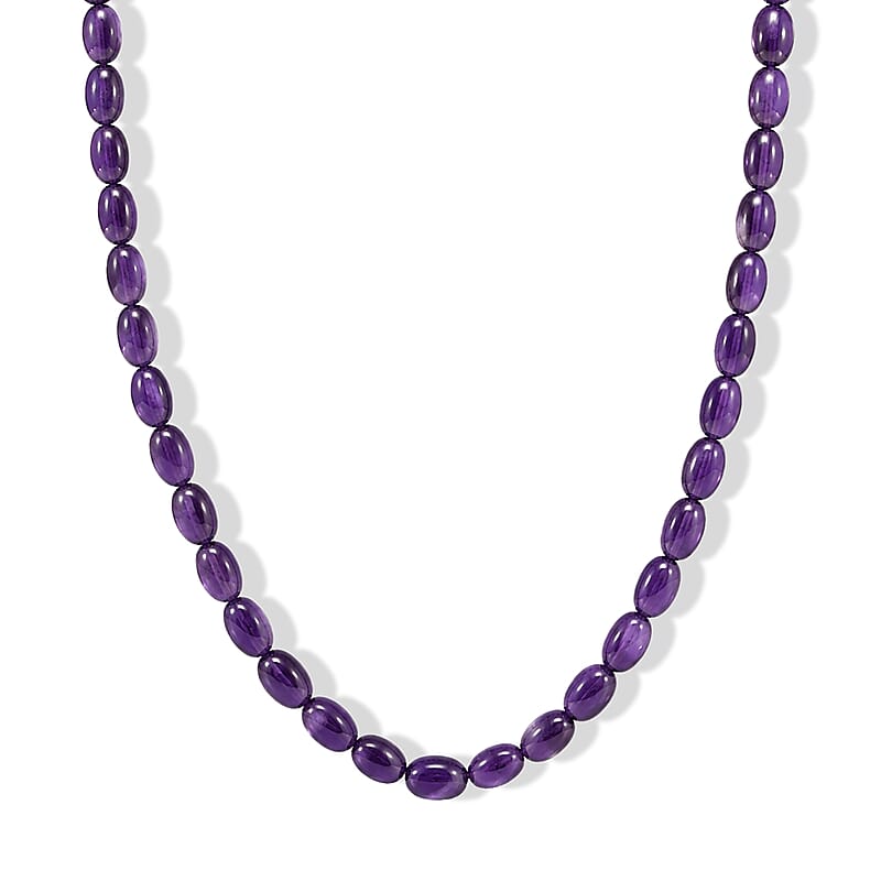 EverTrue Premium African Amethyst 92.00 ctw Beaded Necklace (18 Inches) in Stainless Steel