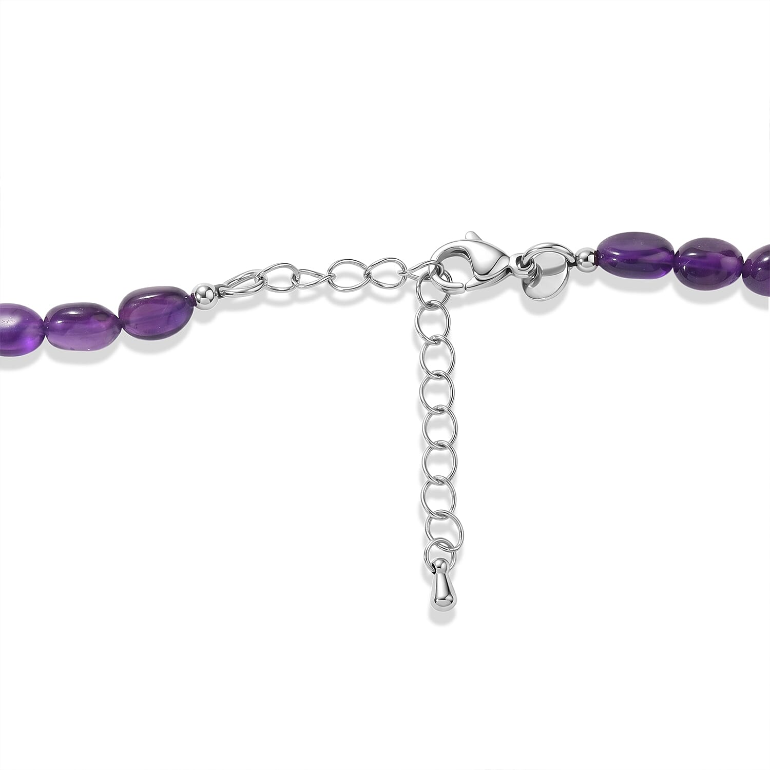 EverTrue Premium African Amethyst 92.00 ctw Beaded Necklace (18 Inches) in Stainless Steel