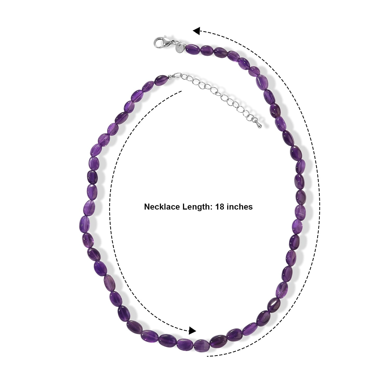 EverTrue Premium African Amethyst 92.00 ctw Beaded Necklace (18 Inches) in Stainless Steel