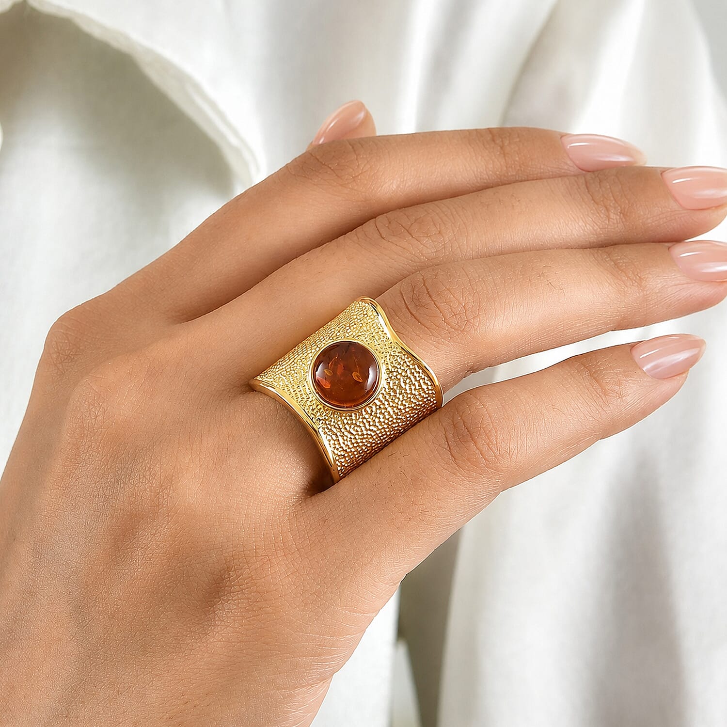 EverTrue Baltic Amber Coast Ring in 18K YG Plated (Size 5.0)