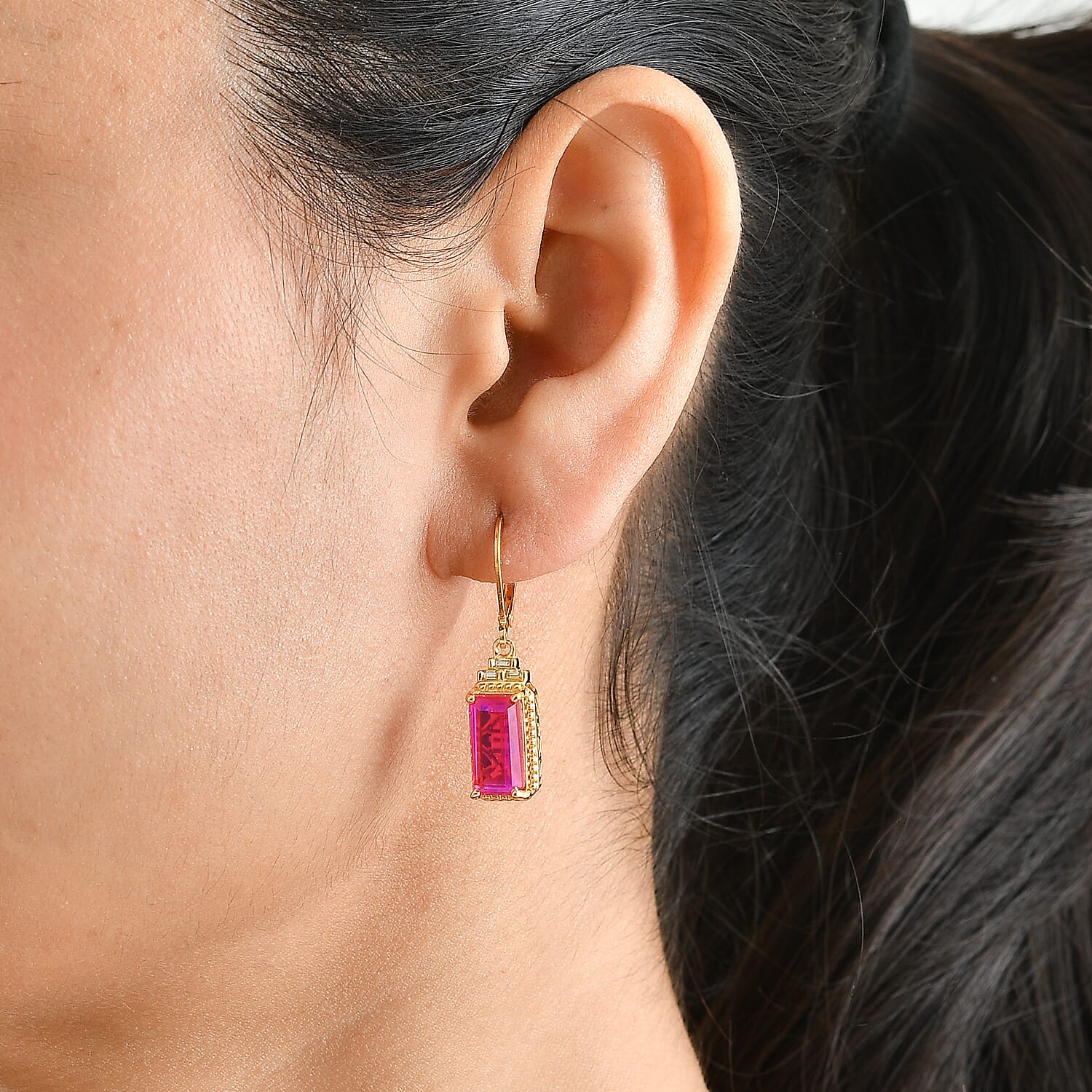 EverTrue Volcanic Triplet Quartz and Moissanite 9.65 ctw Solitaire Lever Back Earrings in 18K YG Plated