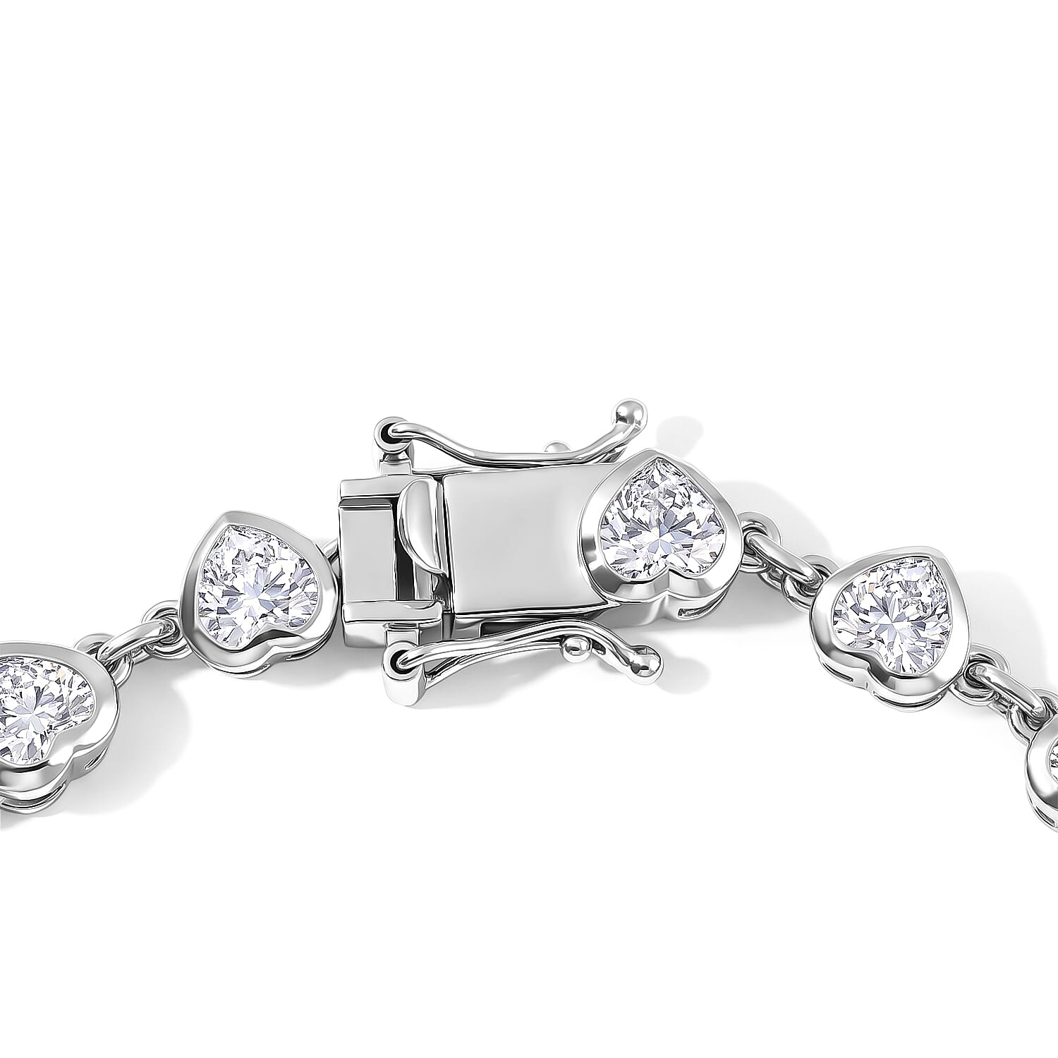 EverTrue Lab Created White Sapphire 9.75 ctw Hearts of Light Bracelet in Platinum Bond (6.50 In)
