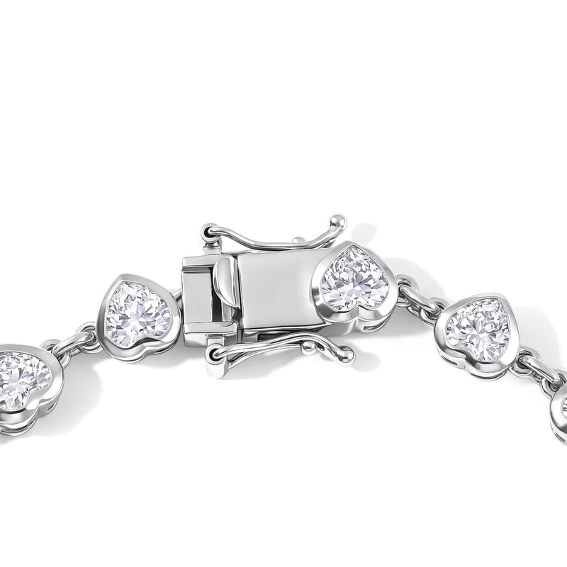 EverTrue Lab Created White Sapphire 9.75 ctw Hearts of Light Bracelet in Platinum Bond (6.50 In)
