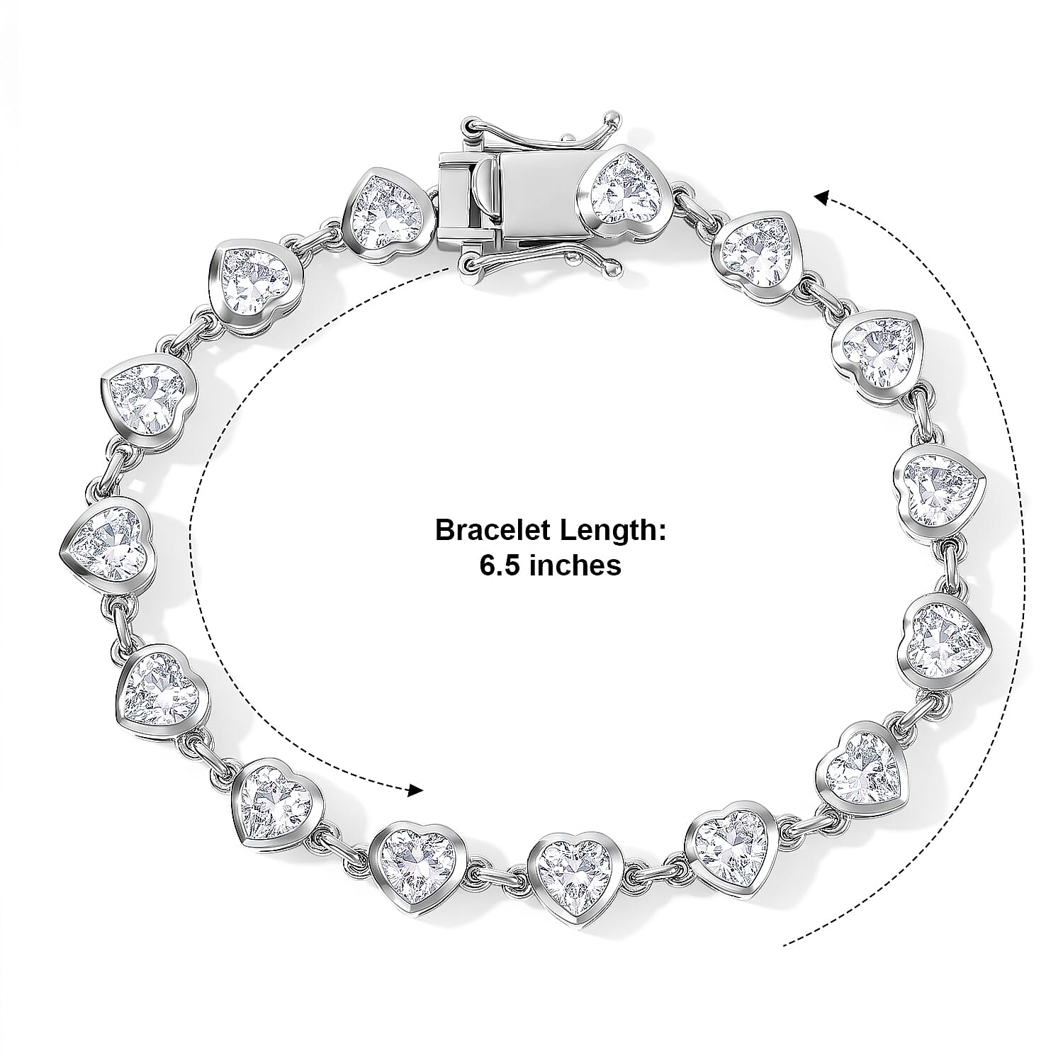 EverTrue Lab Created White Sapphire 9.75 ctw Hearts of Light Bracelet in Platinum Bond (6.50 In)
