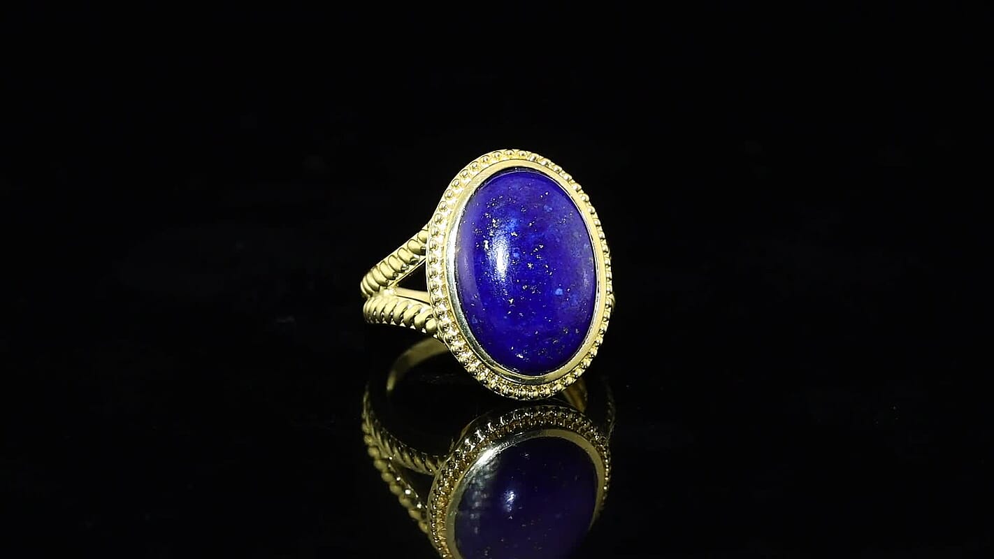 EverTrue Lapis Lazuli Solitaire Ring in 18K YG Plated (Size 7.0) 12.90 ctw