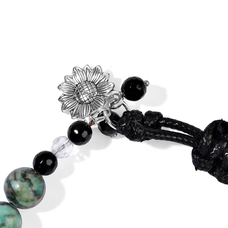 GCS Green Jasper, Black Agate and Crystal Bracelet Kit in Silvertone 87.80 ctw