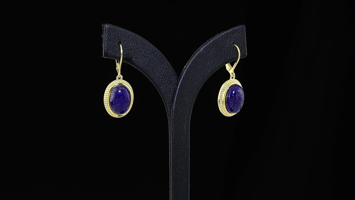 EverTrue Lapis Lazuli Solitaire Lever Back Earrings in 18K YG Plated 14.30 ctw