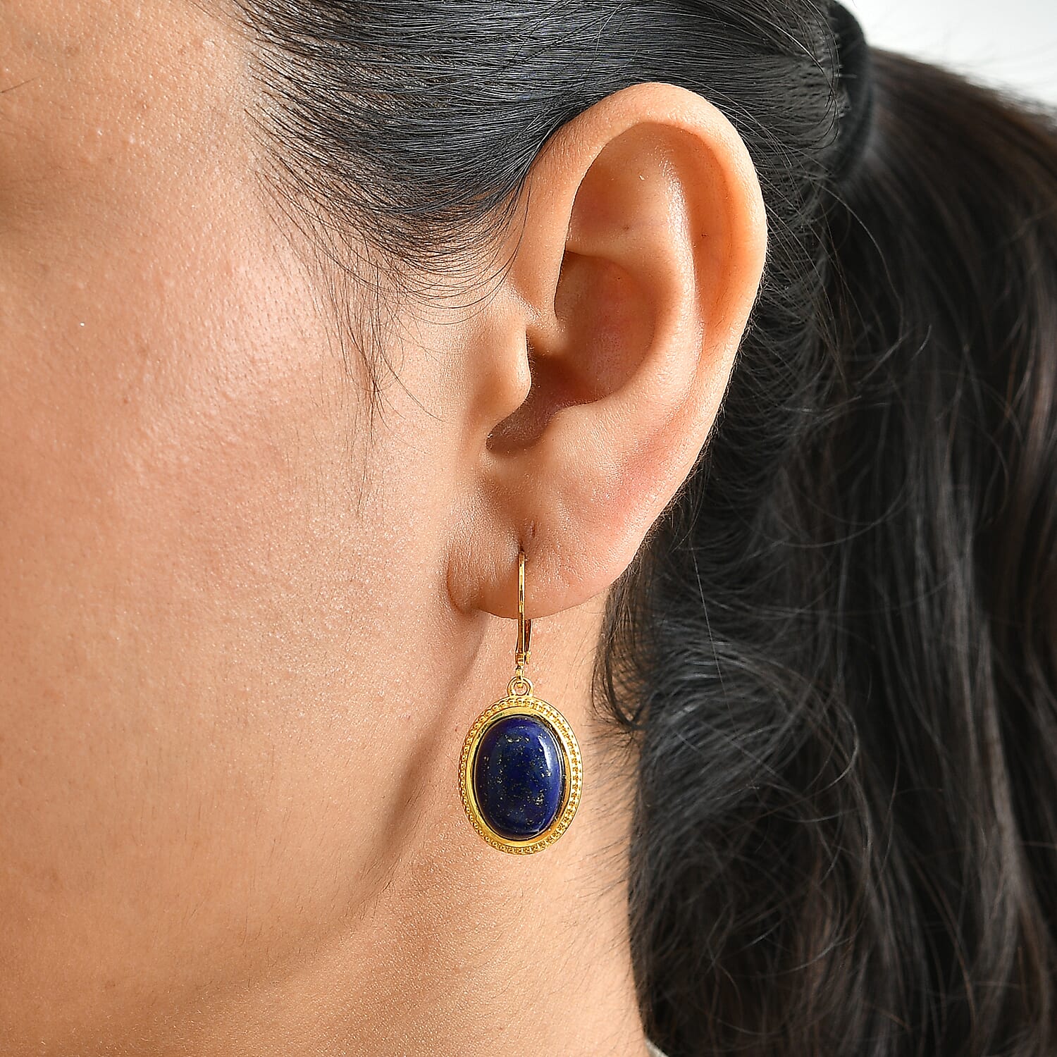 EverTrue Lapis Lazuli 14.30 ctw Solitaire Lever Back Earrings in 18K YG Plated