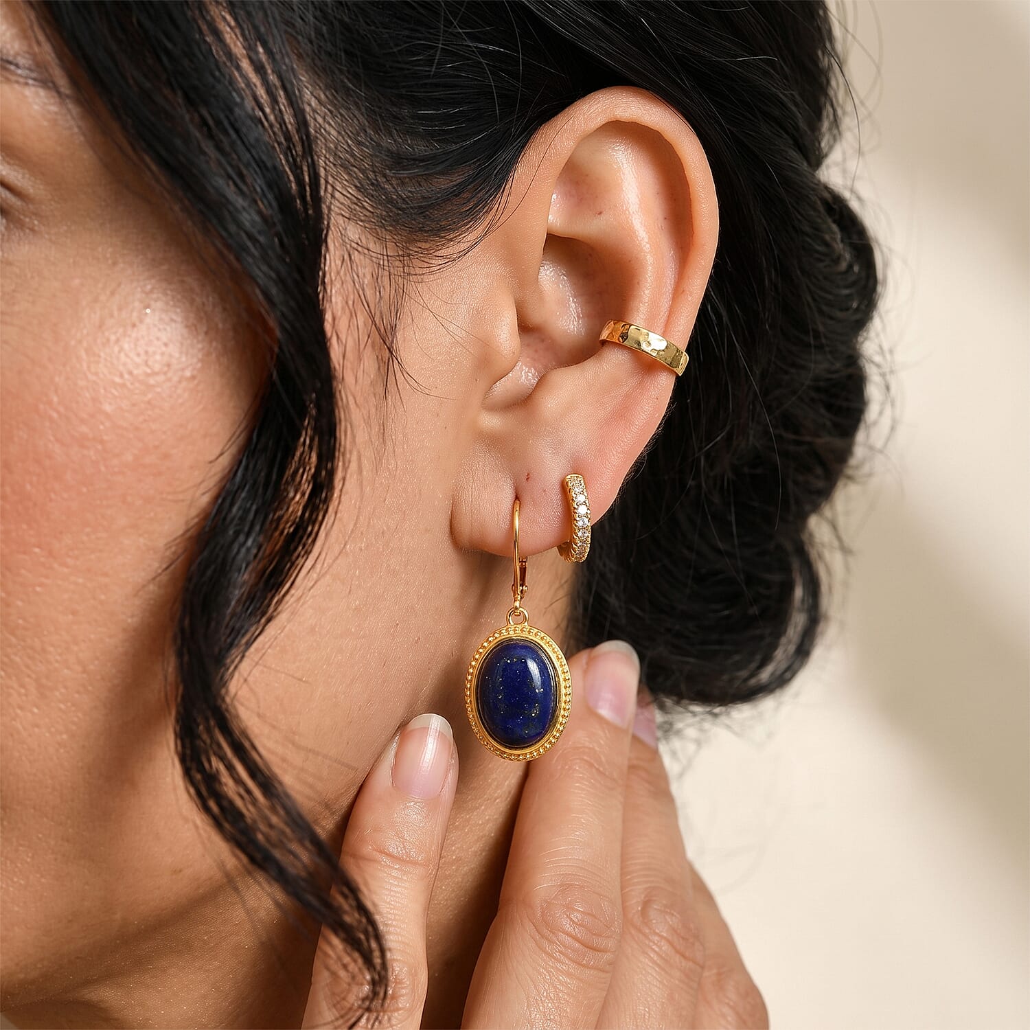 EverTrue Lapis Lazuli 14.30 ctw Solitaire Lever Back Earrings in 18K YG Plated