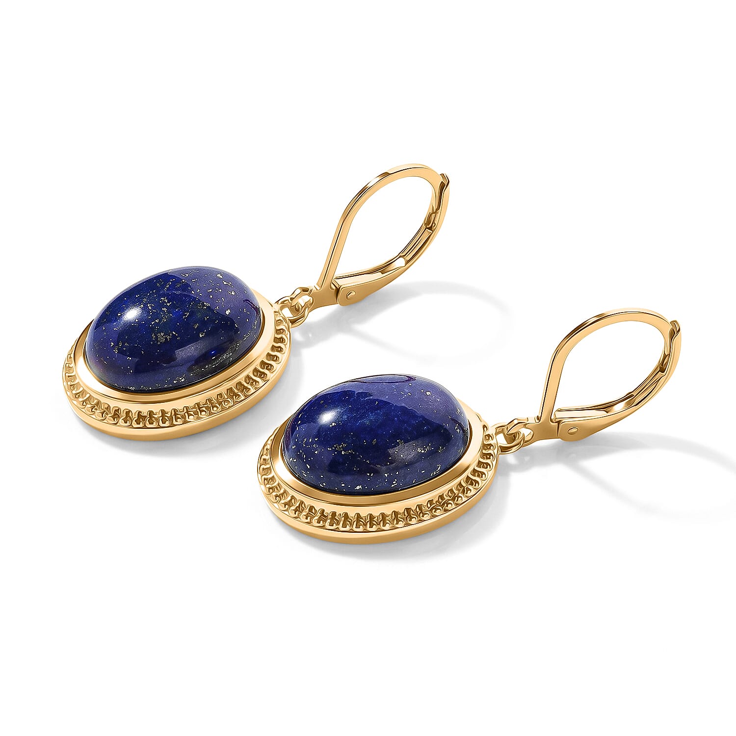 EverTrue Lapis Lazuli 14.30 ctw Solitaire Lever Back Earrings in 18K YG Plated