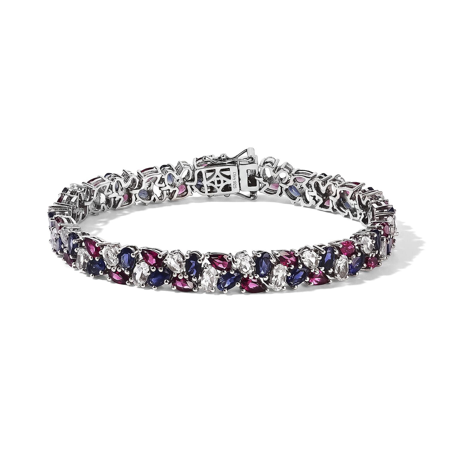 D'Joy Multi Gemstone 20.85 ctw Bracelet in Rhodium Over Sterling Silver (7.25 In)