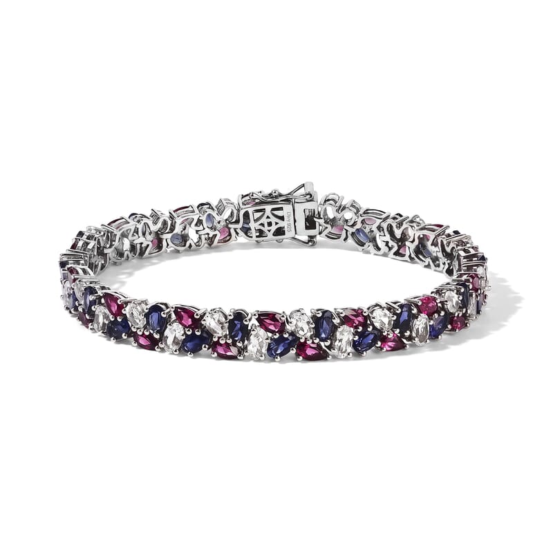 D'Joy Multi Gemstone 20.85 ctw Bracelet in Rhodium Over Sterling Silver (7.25 In)