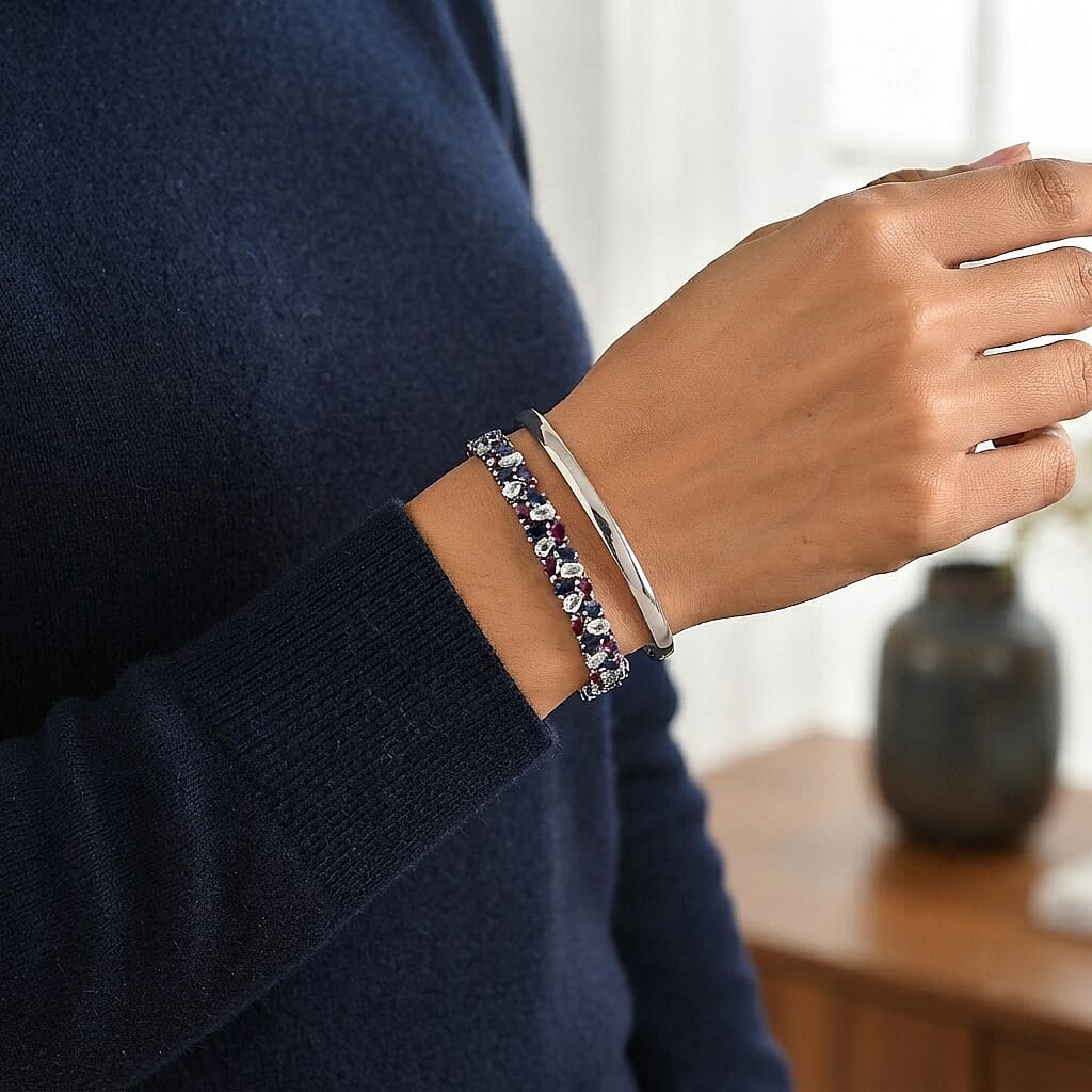 D'Joy Multi Gemstone 20.85 ctw Bracelet in Rhodium Over Sterling Silver (7.25 In)