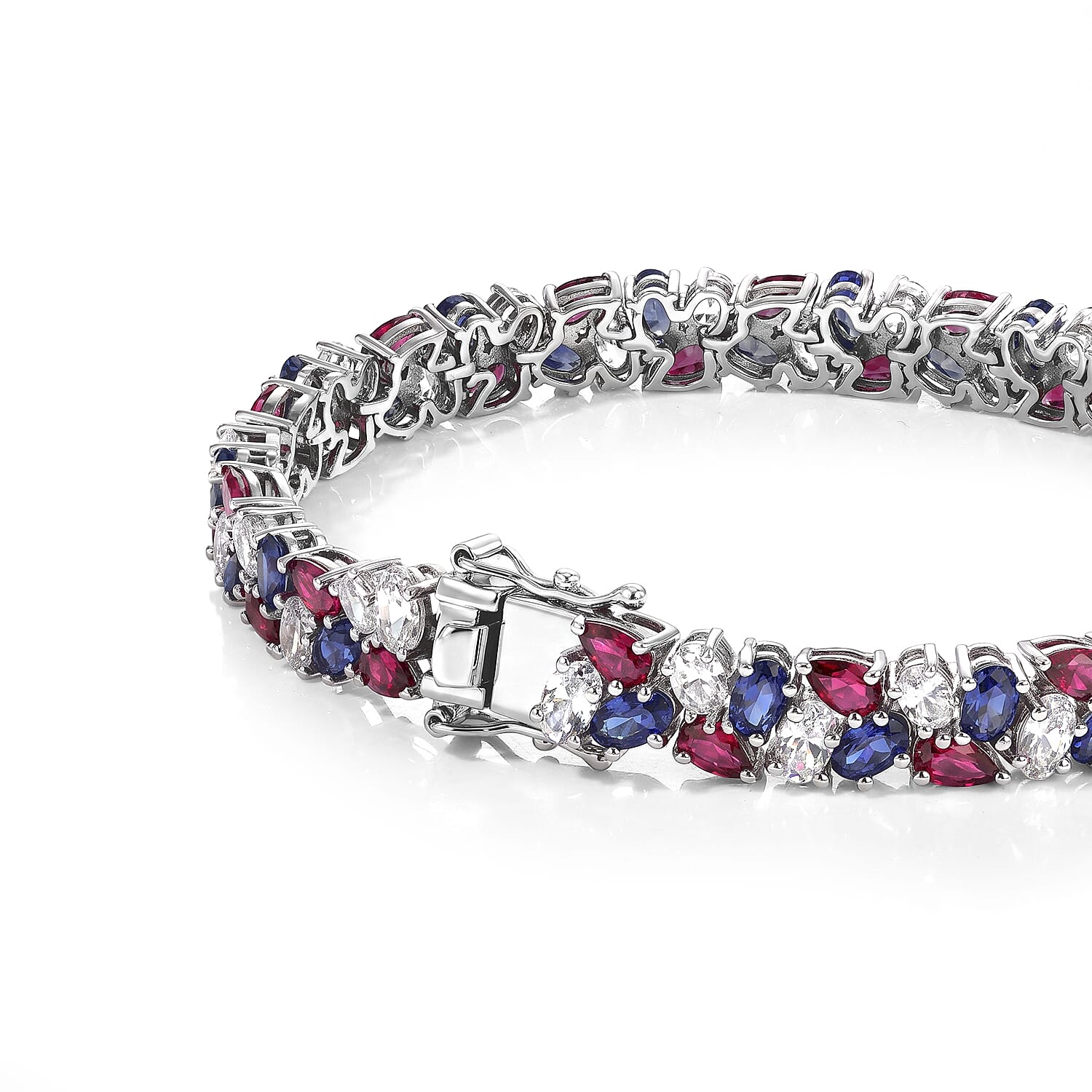 D'Joy Multi Gemstone 20.85 ctw Bracelet in Rhodium Over Sterling Silver (7.25 In)