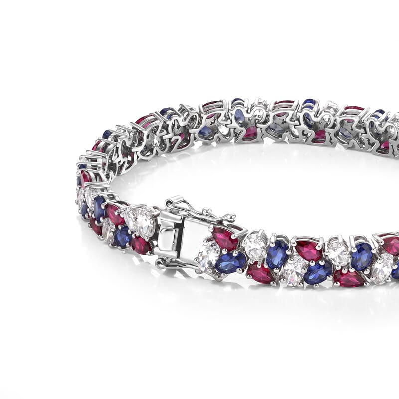 D'Joy Multi Gemstone 20.85 ctw Bracelet in Rhodium Over Sterling Silver (7.25 In)