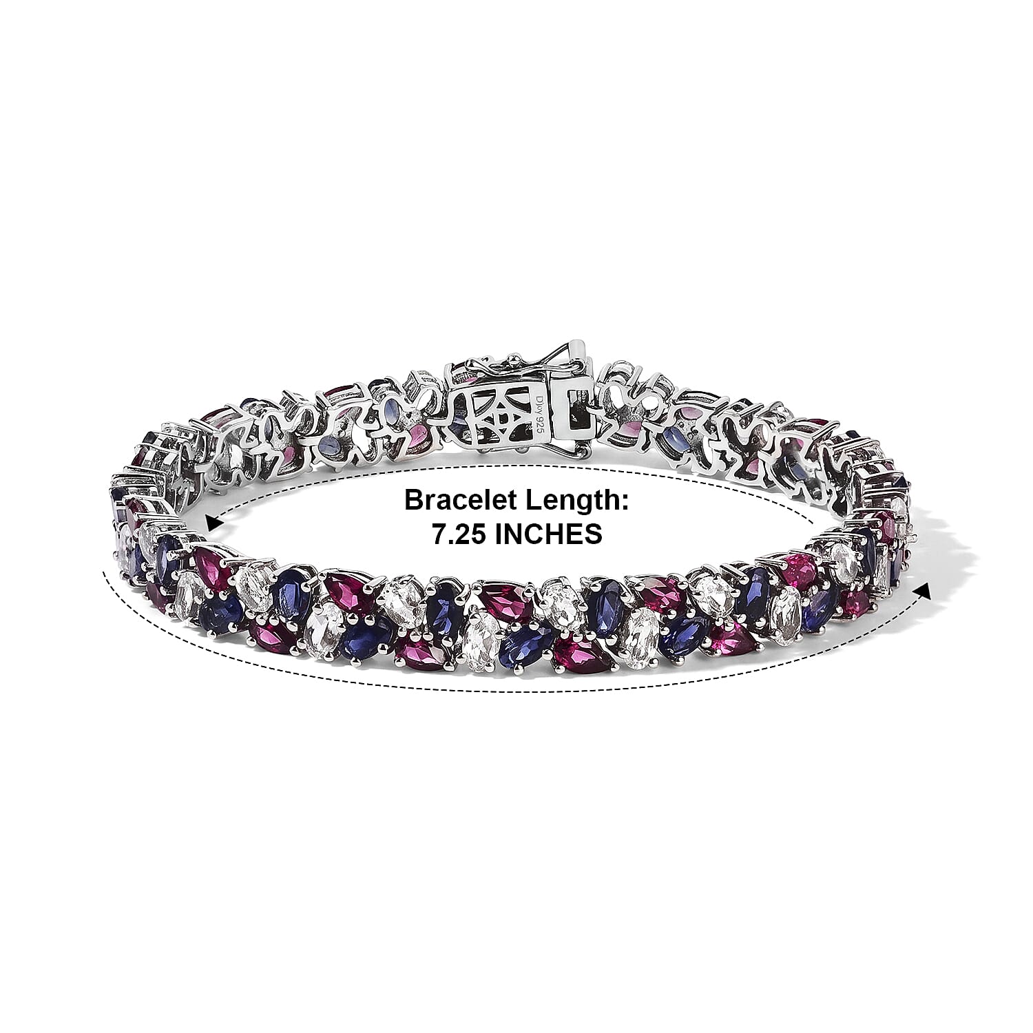 D'Joy Multi Gemstone 20.85 ctw Bracelet in Rhodium Over Sterling Silver (7.25 In)