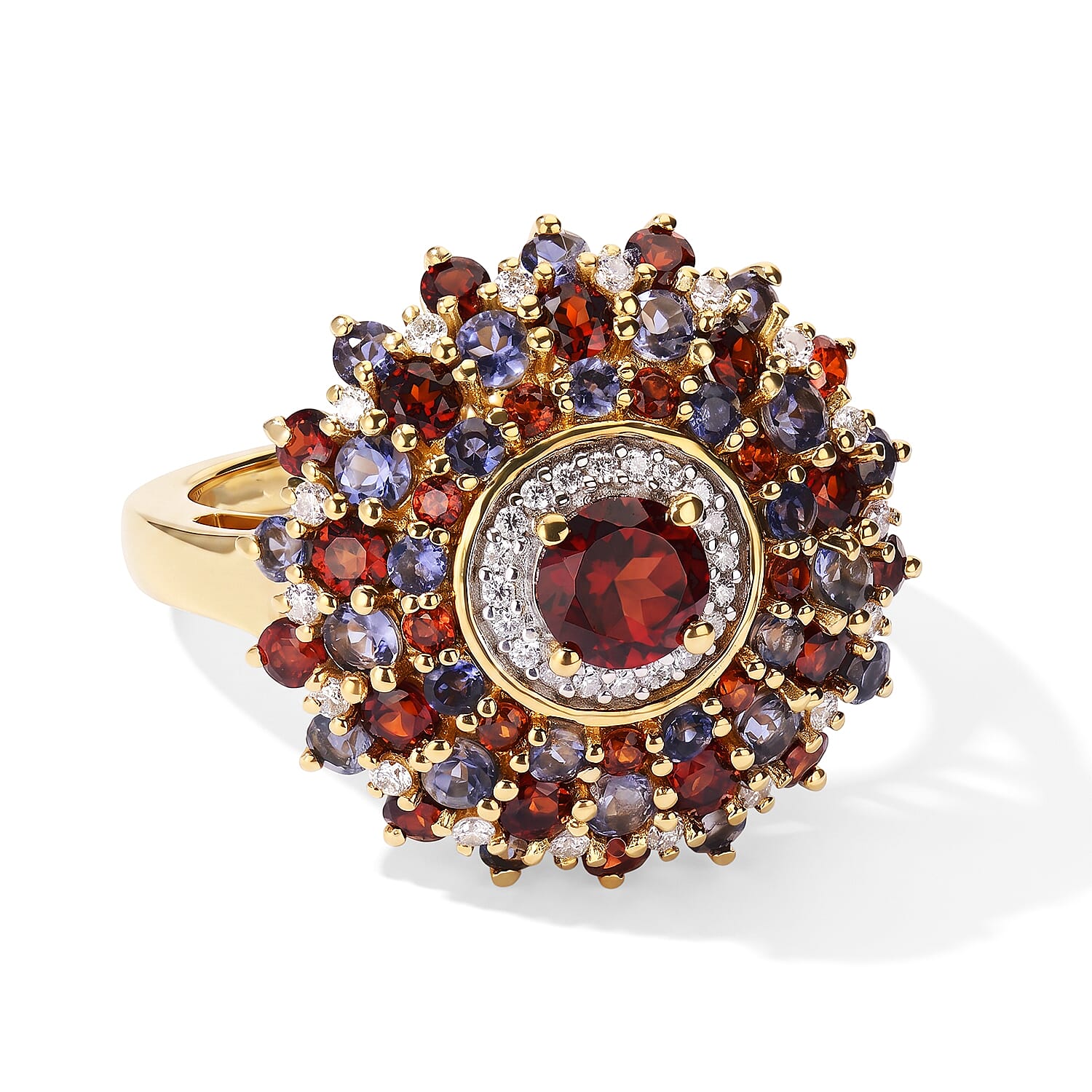 D'Joy Premium Mozambique Garnet and Multi Gemstone 2.80 ctw Round Starburst Ring in 18K Vermeil Yellow Gold Over Sterling Silver (Size 6.0)