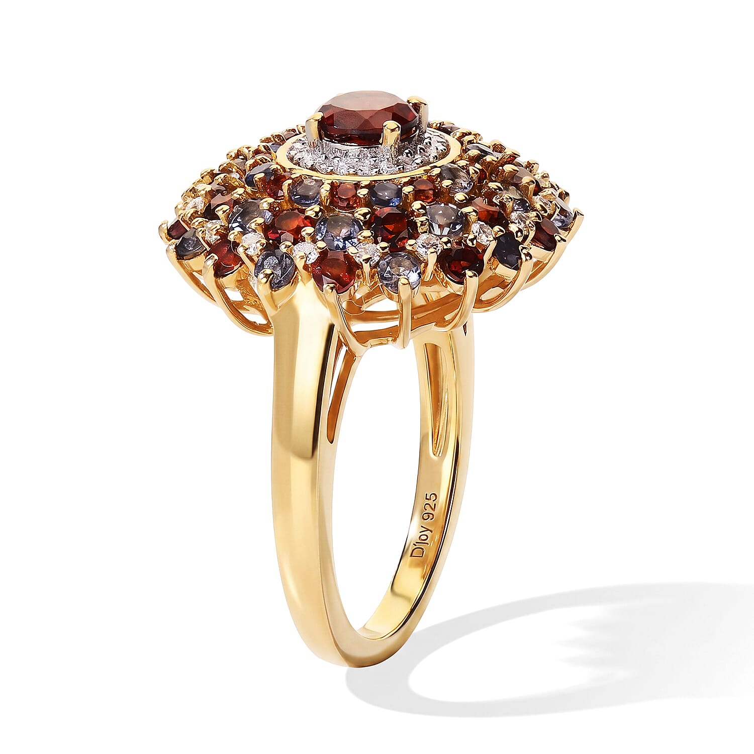 D'Joy Premium Mozambique Garnet and Multi Gemstone 2.80 ctw Round Starburst Ring in 18K Vermeil Yellow Gold Over Sterling Silver (Size 6.0)