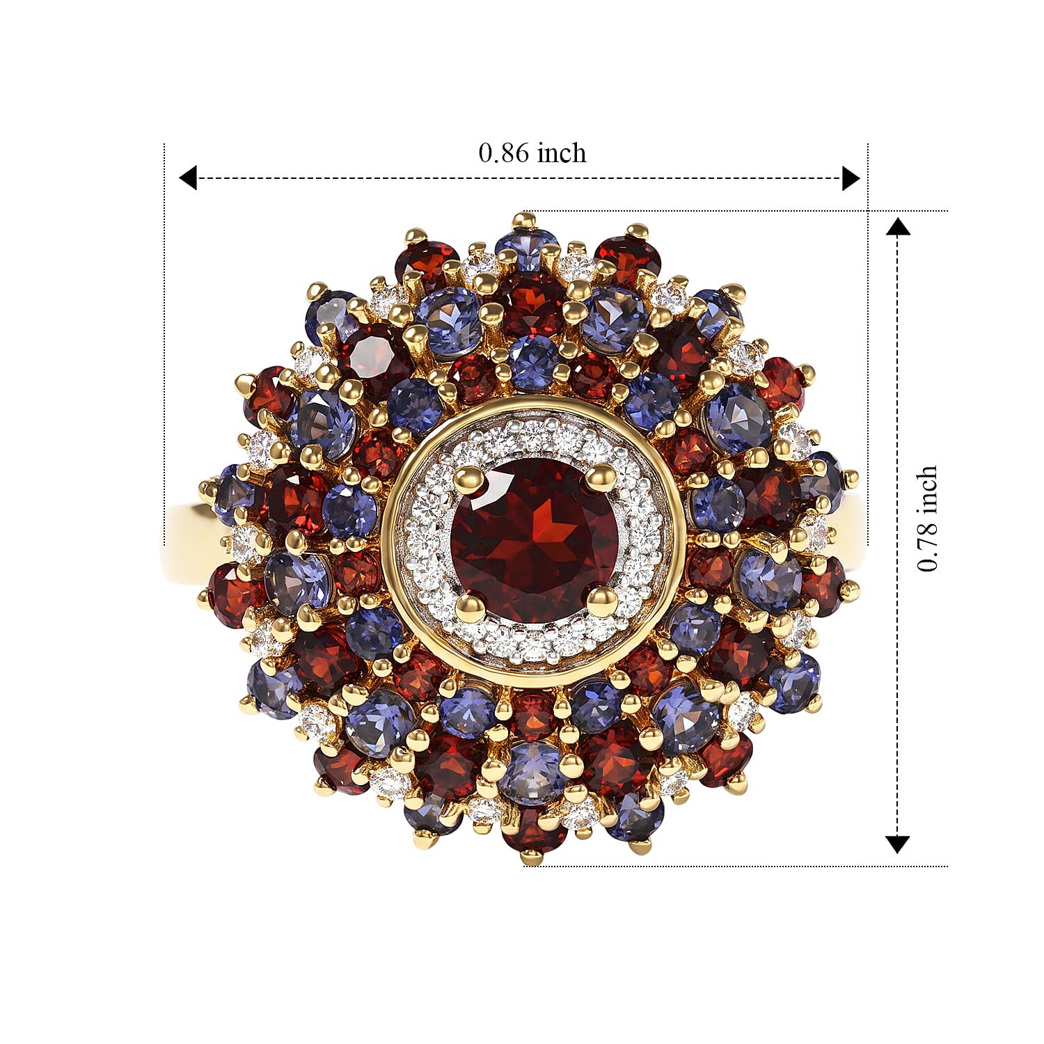 D'Joy Premium Mozambique Garnet and Multi Gemstone 2.80 ctw Round Starburst Ring in 18K Vermeil Yellow Gold Over Sterling Silver (Size 6.0)