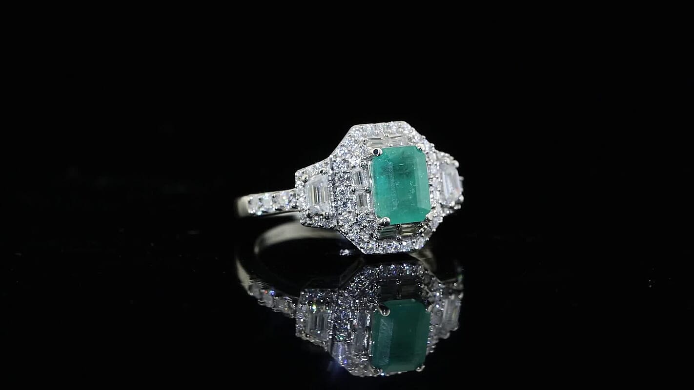 D''Joy Premium Kagem Zambian Emerald, Moissanite Ring in Rhodium Over Sterling Silver (Size 10.0) 2.60 ctw
