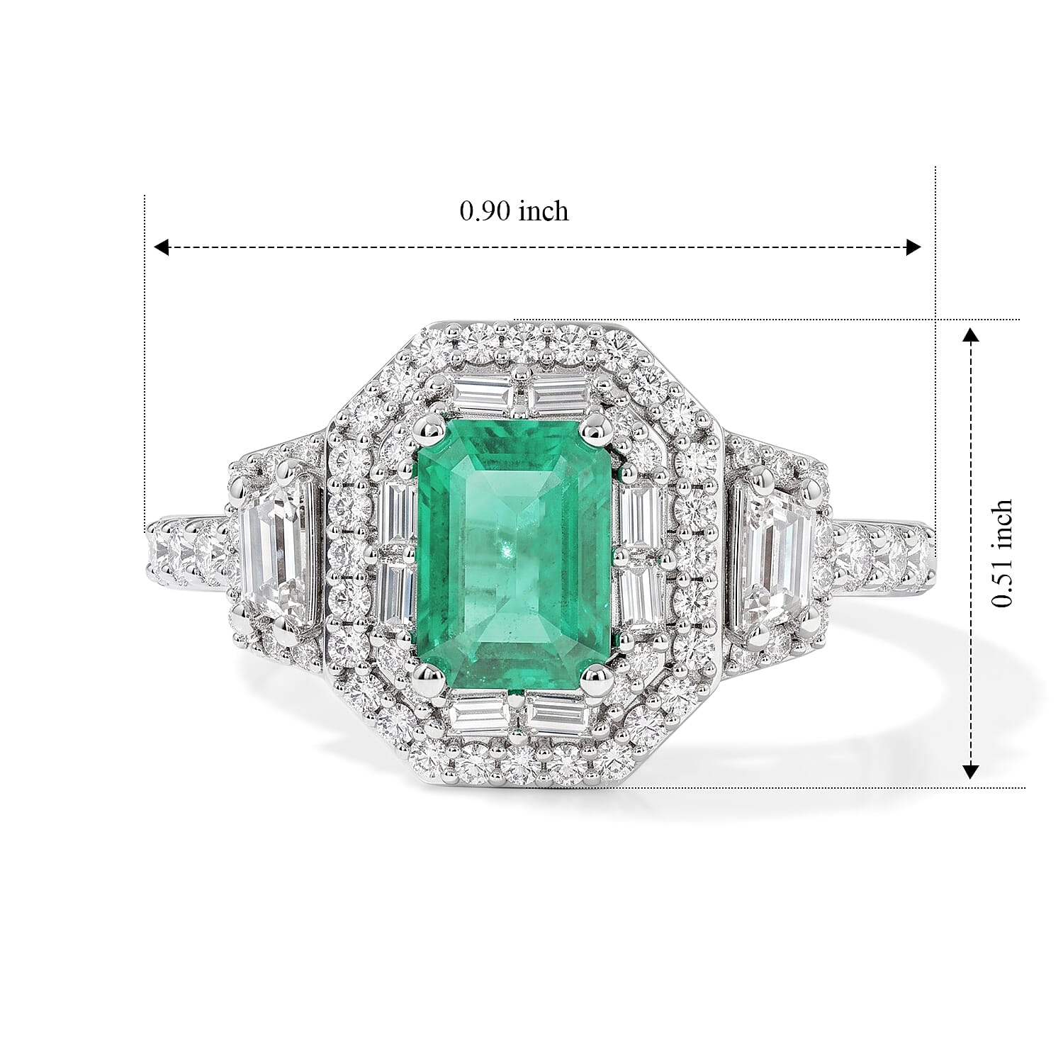 D'Joy Premium Kagem Zambian Emerald and Moissanite 2.60 ctw Octagon Doorway Ring in Rhodium Over Sterling Silver (Size 5.0)