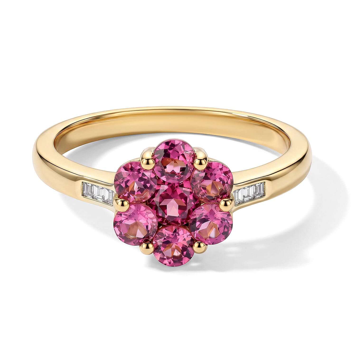 D'Joy Tanzanian Wine Garnet and Diamond 1.65 ctw Crimson Dahlia Ring in 18K Vermeil Yellow Gold Over Sterling Silver (Size 5.0)