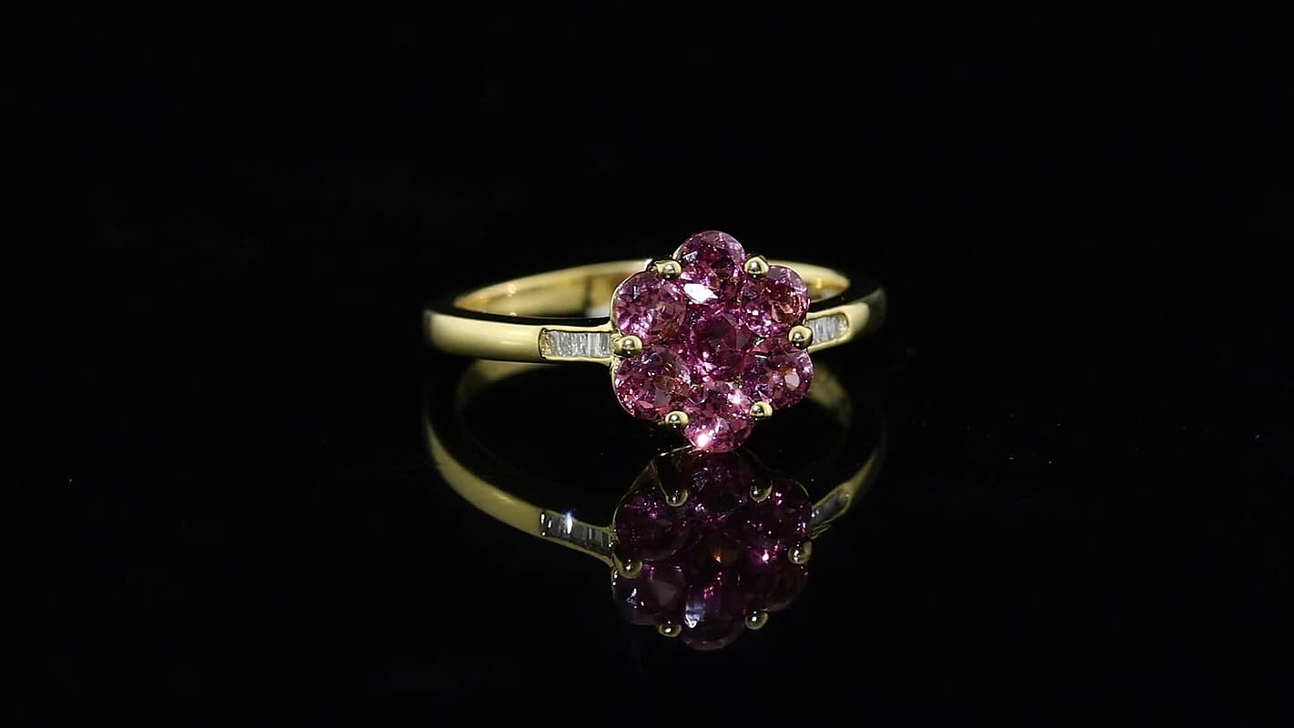 D''Joy Tanzanian Wine Garnet and Diamond 1.65 ctw Ring in 18K Vermeil Yellow Gold Over Sterling Silver (Size 9.0)