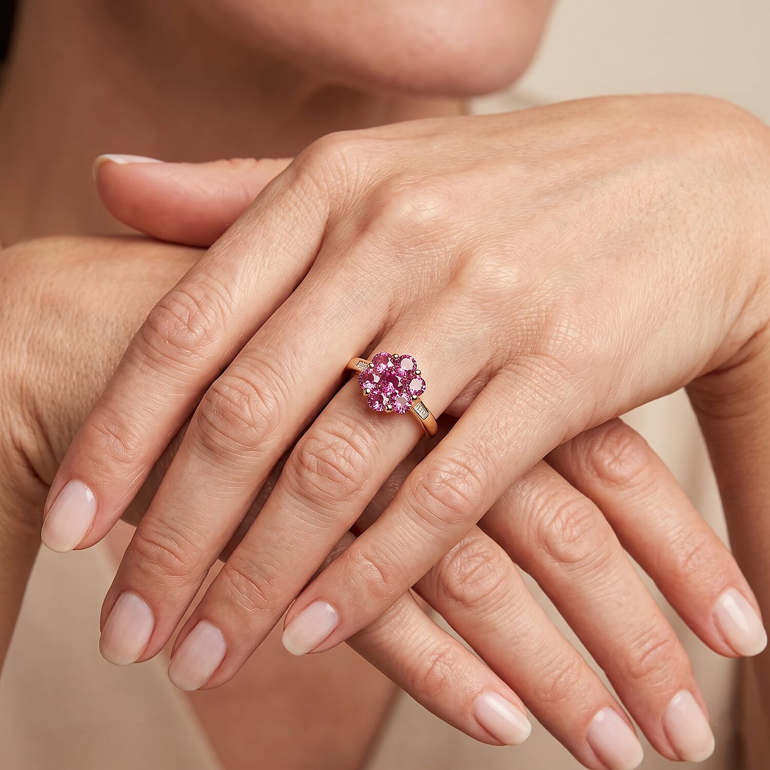 D'Joy Tanzanian Wine Garnet and Diamond 1.65 ctw Crimson Dahlia Ring in 18K Vermeil Yellow Gold Over Sterling Silver (Size 5.0)