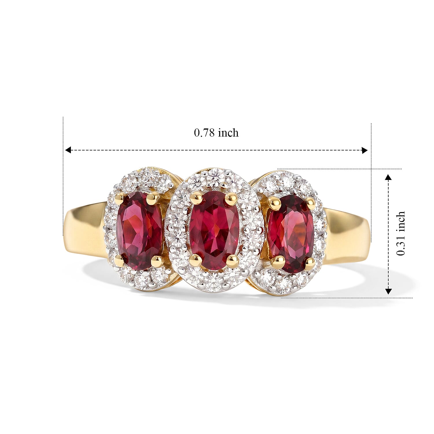 D'Joy Premium Tanzanian Wine Garnet and Moissanite 1.15 ctw Ring in 18K Vermeil Yellow Gold Over Sterling Silver (Size 5.0)