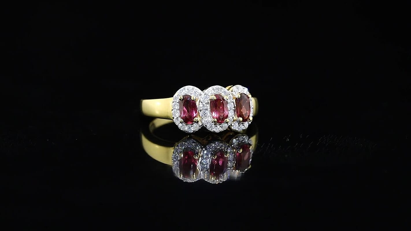 D''Joy Premium Tanzanian Wine Garnet and Moissanite 1.15 ctw Ring in 18K Vermeil Yellow Gold Over Sterling Silver (Size 10.0)