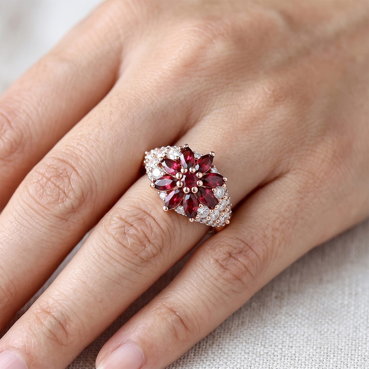 D'Joy Tanzanian Wine Garnet and Moissanite 2.35 ctw Ring in 18K Vermeil Rose Gold Over Sterling Silver (Size 5.0)