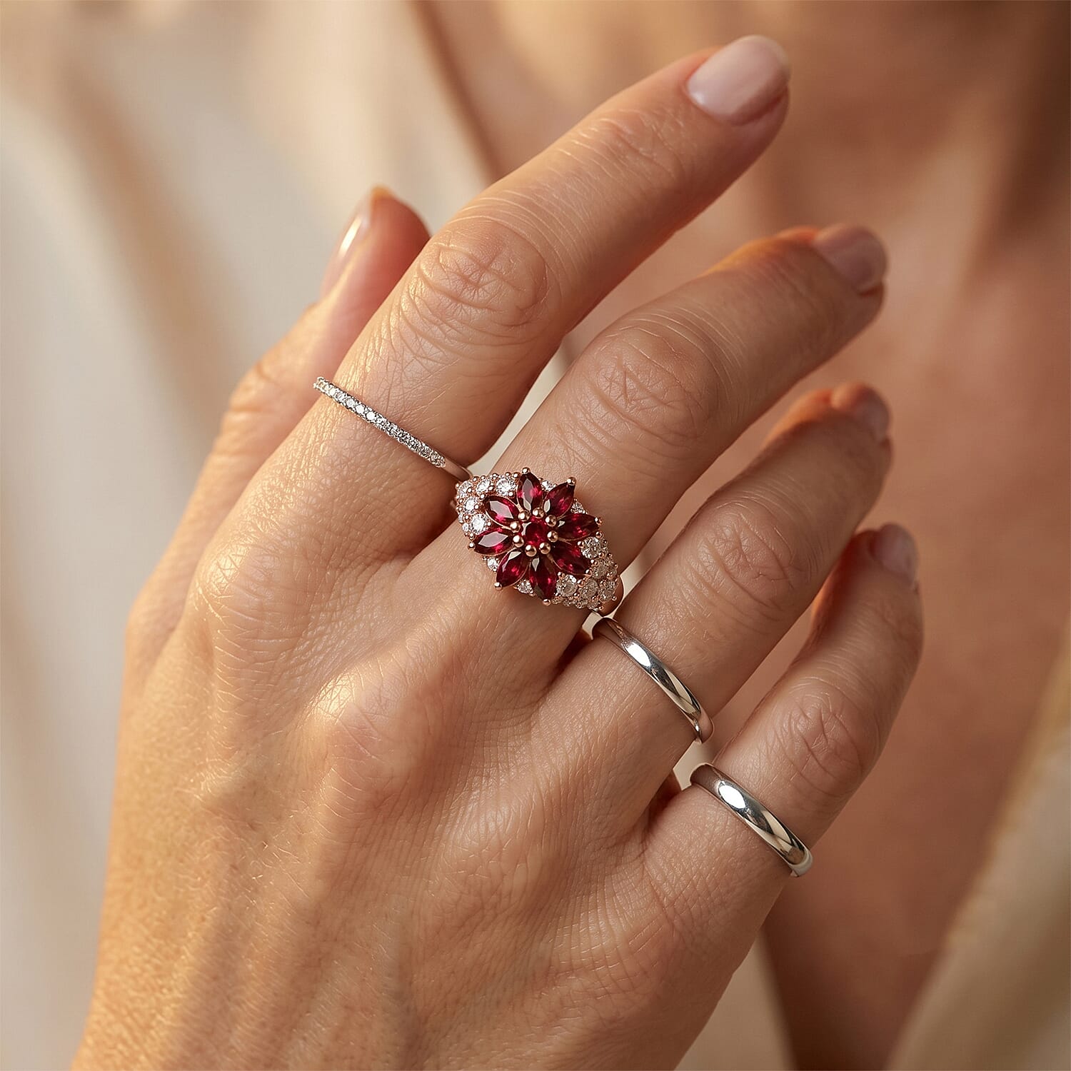D'Joy Tanzanian Wine Garnet and Moissanite 2.35 ctw Ring in 18K Vermeil Rose Gold Over Sterling Silver (Size 5.0)