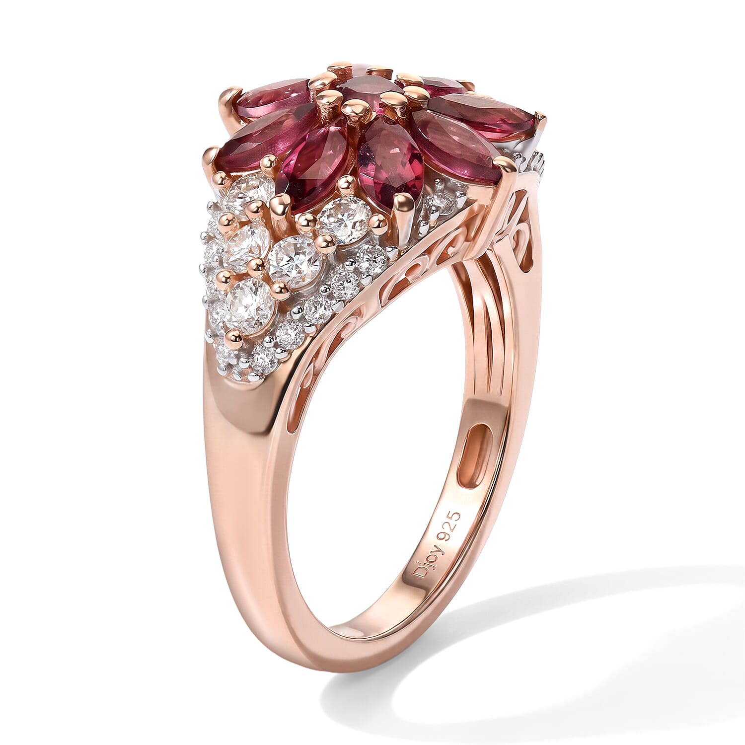 D'Joy Tanzanian Wine Garnet and Moissanite 2.35 ctw Ring in 18K Vermeil Rose Gold Over Sterling Silver (Size 5.0)