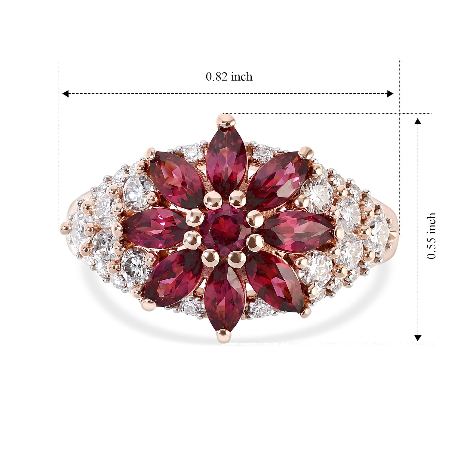 D'Joy Tanzanian Wine Garnet and Moissanite 2.35 ctw Ring in 18K Vermeil Rose Gold Over Sterling Silver (Size 5.0)