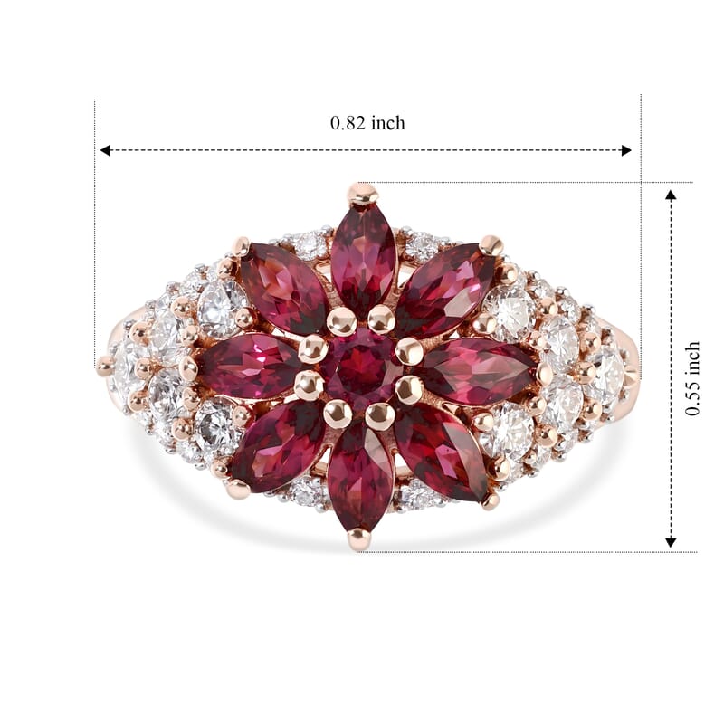 D'Joy Tanzanian Wine Garnet and Moissanite 2.35 ctw Ring in 18K Vermeil Rose Gold Over Sterling Silver (Size 5.0)