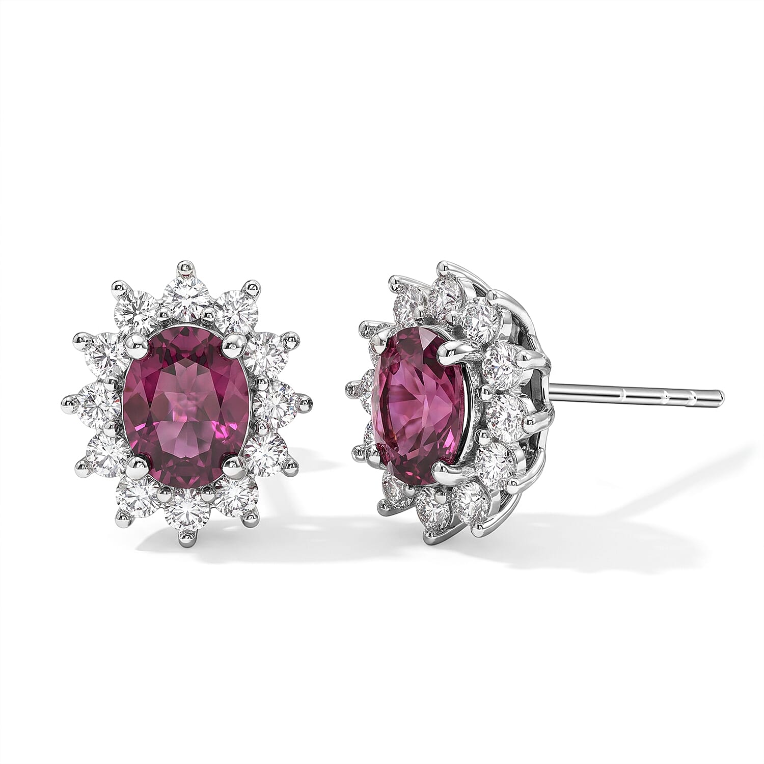 D'Joy Tanzanian Wine Garnet and Moissanite 1.20 ctw Earrings in Rhodium Over Sterling Silver