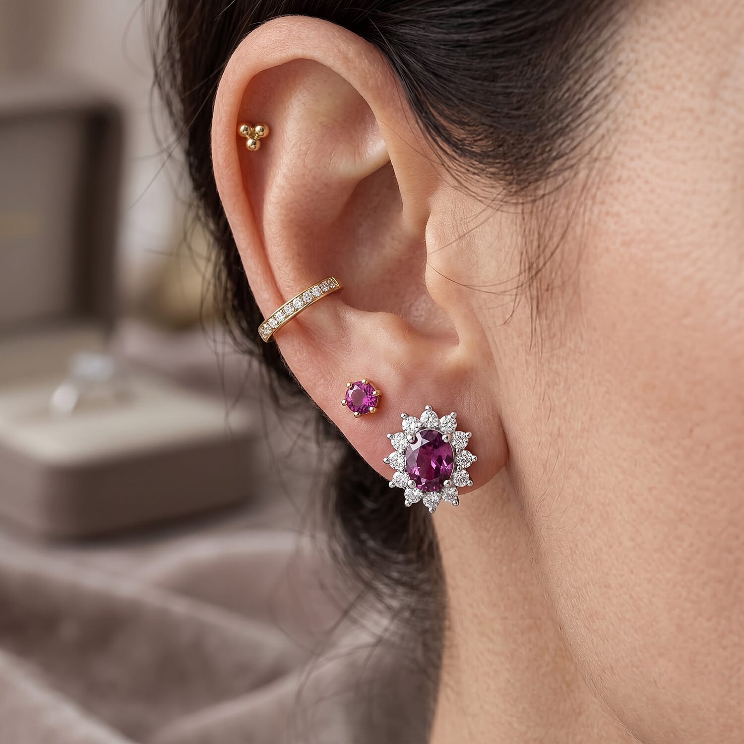 D'Joy Tanzanian Wine Garnet and Moissanite 1.20 ctw Earrings in Rhodium Over Sterling Silver