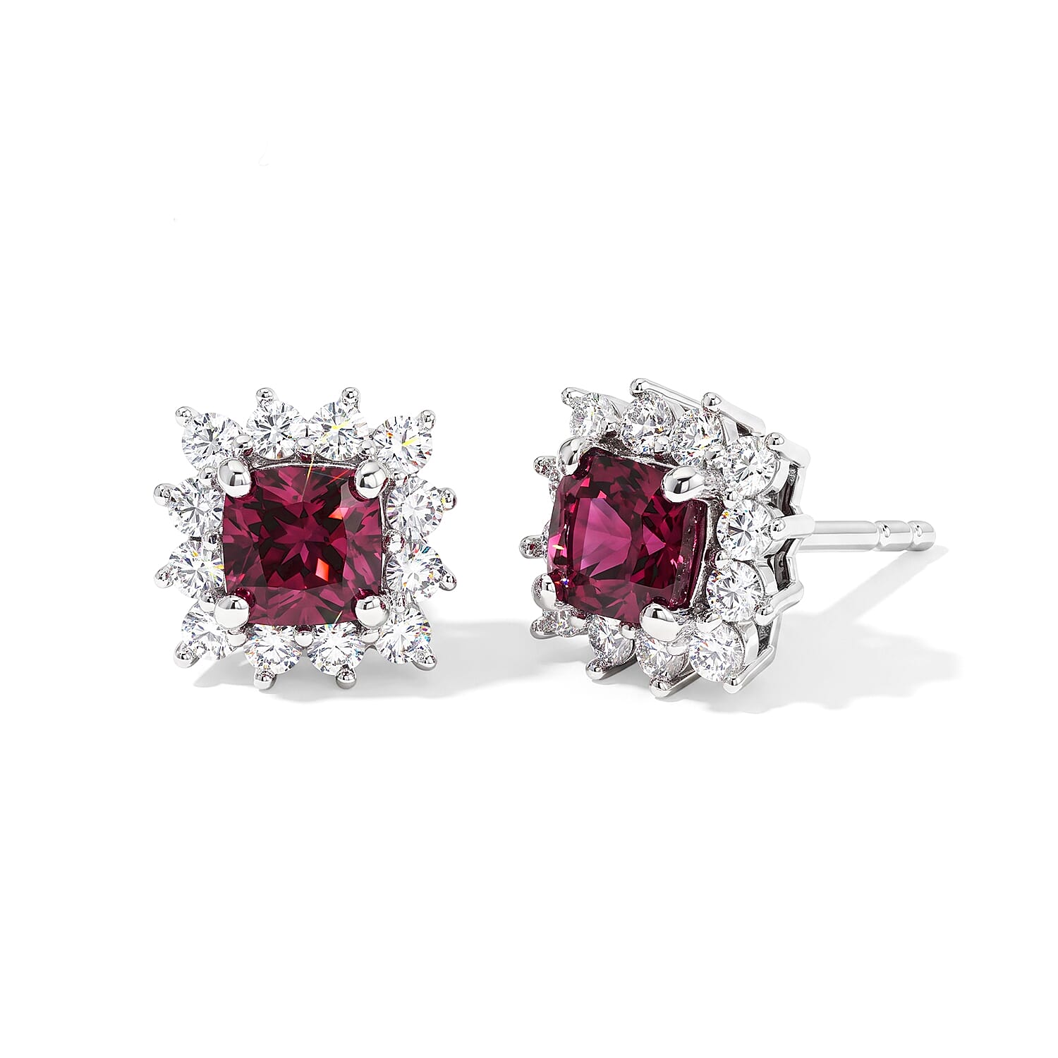 D'Joy Tanzanian Wine Garnet and Moissanite 1.35 ctw Stud Earrings in Rhodium Over Sterling Silver