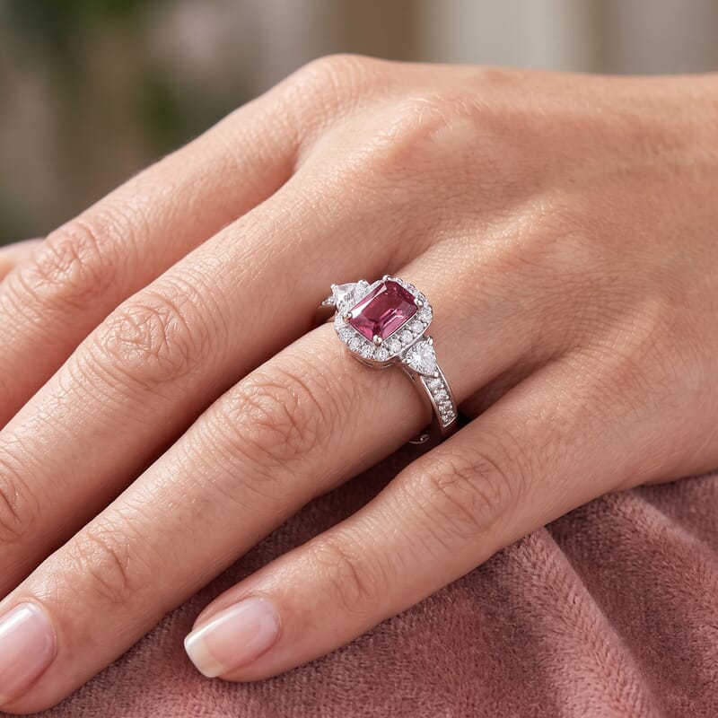 D'Joy Premium Tanzanian Wine Garnet and Moissanite 1.20 ctw Ring in Rhodium Over Sterling Silver (Size 5.0)