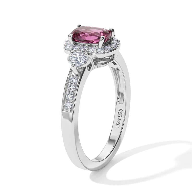 D'Joy Premium Tanzanian Wine Garnet and Moissanite 1.20 ctw Ring in Rhodium Over Sterling Silver (Size 5.0)
