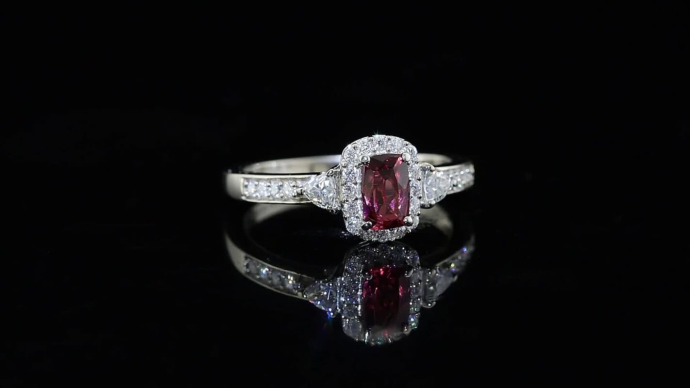 D''Joy Premium Tanzanian Wine Garnet and Moissanite 1.20 ctw Ring in Rhodium Over Sterling Silver (Size 7.0)