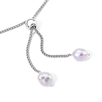 White Freshwater Pearl Bolo Bracelet in Silvertone