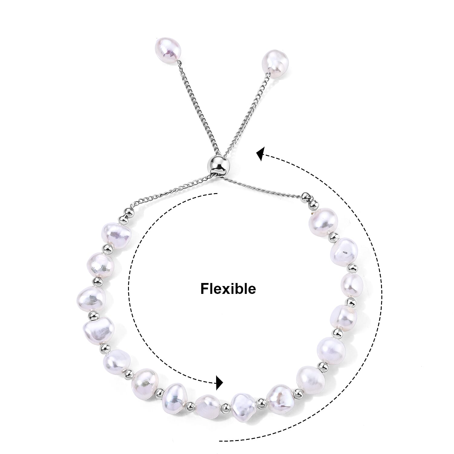 White Freshwater Pearl Bolo Bracelet in Silvertone