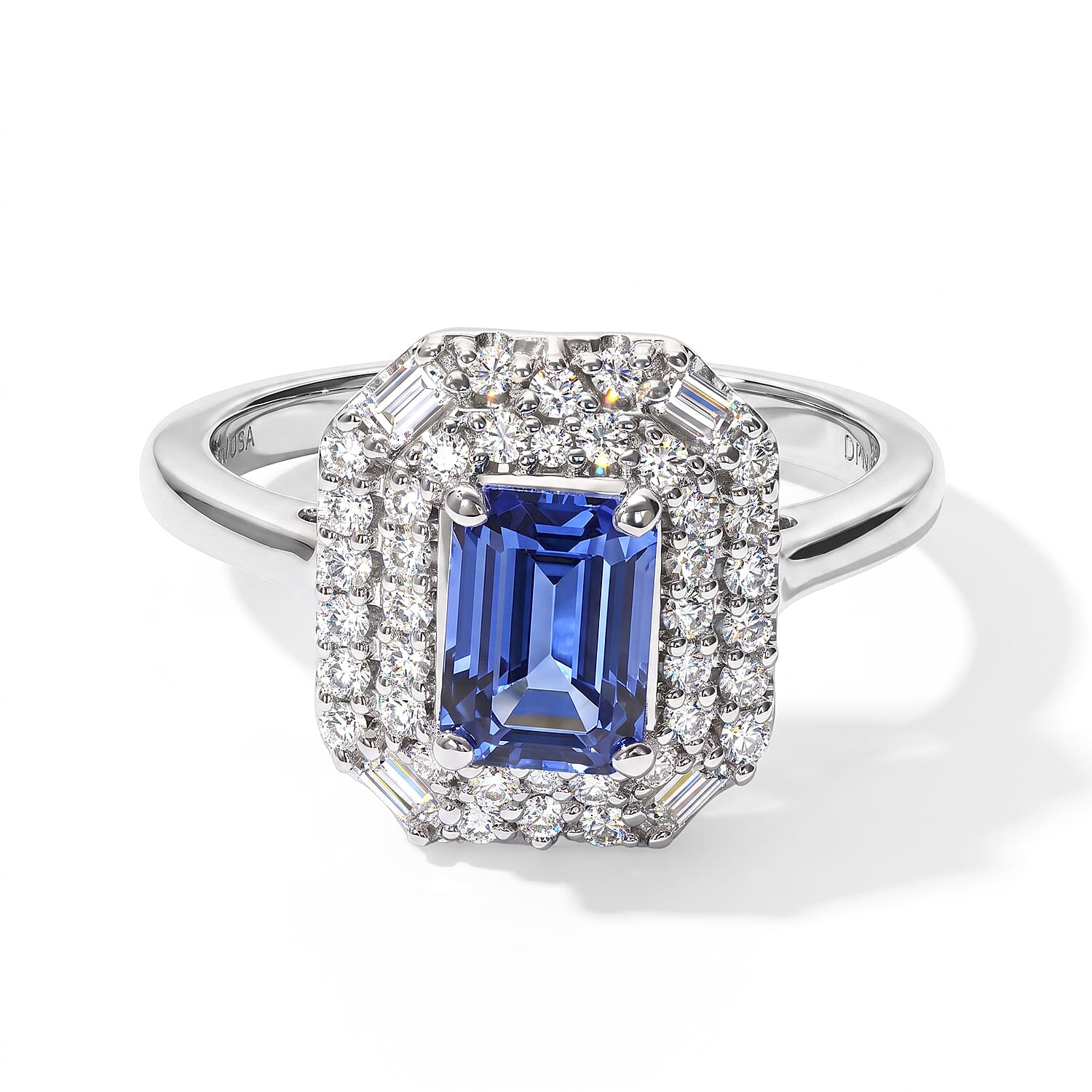 Certified and Appraised D'Joy Premium Tanzanite and Moissanite 1.40 ctw Ring in Rhodium Over Sterling Silver (Size 6.0)